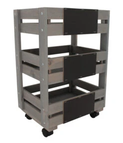 Holz-Trolley Mit 3 Behältern, Grau-braun, Ca. B37,6/H89,4/T28 Cm